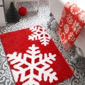Tapis de Noël en faux cachemire avec grands motifs de flocons de neige sur fond rouge - 40x60cm (Imitation Cachemire Plastique Pointé) / Style 10