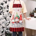 Kerstschort van linnen met kabouters, rood-zwarte ruitrand en Joy to the World opdruk - Gestreepte Hoed Schort