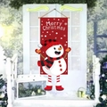 Striscione Merry Christmas rosso con simpatico pupazzo di neve e cappello a quadri - Pupazzo di Neve