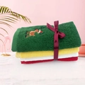 Christmas cotton towel set with reindeer embroidery and festive ribbon gift wrap - Set of 4 / 4-Color Mixed