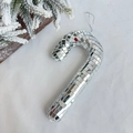Weihnachts-Zuckerstange-Hänger im Disco-Stil mit silbernen Spiegelglasfliesen Dekor - Reines Silber Ornament / Silber