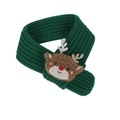 Christmas knit pet scarf in dark green featuring a cute cartoon reindeer plush patch - S / Green Elk