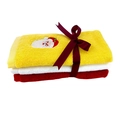 Christmas cotton towel gift set with Santa Claus embroidery and red ribbon wrap - Set of 3 / White Yellow Red Mixed