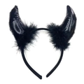Diadema de cuernos de diablo negros con plumas para disfraces de fiesta Halloween - Cuerno Todo Negro (Cuero Brillante)