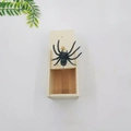 Handcrafted wooden prank box with a realistic black spider jumping out for Halloween - Tricky Prank Spider Box