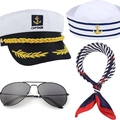 Set costume da capitano e marinaio con cappello, berretto, sciarpa e occhiali da sole - Taglia unica / Set da Capitano Marinaio