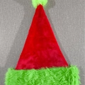 Bonnet de Noël original en peluche rouge avec bordure et pompon en fourrure verte - Bonnet de Noël rouge et vert
