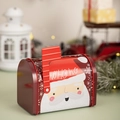 Christmas tin mailbox candy box featuring Santa Claus and HO HO HO text in dark red - Big Head Santa Mailbox