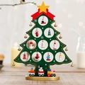 Green wooden Christmas tree desk ornament with miniature ornaments and a small toy train - M / Green