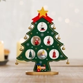 Green wooden Christmas tree miniature with colorful hanging ornaments and toy train - Small / Green