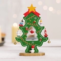 Miniature green wooden Christmas tree with festive ornaments and golden star on top - Mini / Green