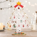 White wooden Christmas tree with mini hand-painted ornaments and small colorful train - Large / White