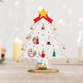 White wooden Christmas tree desktop decor with red bow and colorful hanging ornaments - Small / White