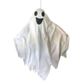 Hanging white ghost decoration with expressive face for Halloween yard and porch decor - Smile Face Style / White