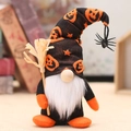Halloween gnome doll with orange pumpkin hat, black spider charm and mini straw broom - Pumpkin Hat With Broom Style