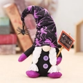 Halloween gnome plush with purple spider web hat and Happy Halloween sign ornament - Spiderweb Hat With Festival Sign Style
