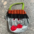 Gray Halloween pumpkin plush gift bag with red bow and green felt handle - Vampire Style