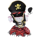 Dettaglio del costume da pirata per bambini con cappello con teschio, abito e benda - S / Rosso