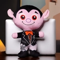 Poupée vampire en peluche rose avec smoking noir et gilet citrouille pour Halloween - Vampire / 30cm