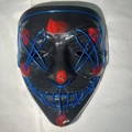 Halloween LED glowing black V mask with red blood splatters and blue EL cold light wire - Blue