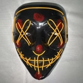 Halloween black V mask with yellow LED cold light eyes and red paint graffiti - Yellow