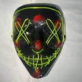 Halloween LED Vendetta mask with green neon eyes and blood splatter detail - Fluorescent Green