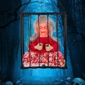 Halloween cage ghost toy with glowing red eyes and leopard print dress hanging decoration - White-Haired Witch Cage Ghost