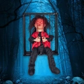 Animated Halloween skeleton ghost prisoner in cage with glowing red eyes and red stripes - Red Clothes Ghost Doll Cage