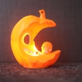Lampada a zucca a mezzaluna con teschio a LED per decorazioni di Halloween - Luna Arancione