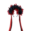 Gotischer Tag der Toten Haarreif mit rot-schwarzen Rosen und langen Satinbändern - Rot-Schwarzes Rosen-Modell (C)