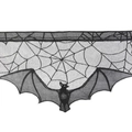 Halloween Vorhang aus schwarzer Spitze mit Fledermaus- und Spinnennetzmuster für Kamine - 95x57cm / Schwarz