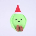 Lindo muñeco de peluche verde con gorro navideño rojo festivo y suaves pies marrones - Verde Brillante