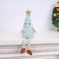 Cute light blue plush Christmas tree doll with long striped legs and golden star topper - Blue