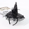 Cerchietto per capelli con cappello da strega nero con paillettes, pizzo e piume di Halloween - Taglia unica / Nero
