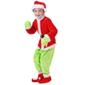 Costume de Noël Grinch pour enfants avec haut en velours rouge et pantalon en peluche verte - 100cm