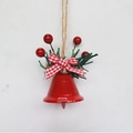 Dettaglio campana di Natale in ferro rosso con bacche di agrifoglio e corda di canapa - Campana Aperta Rossa