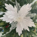Flor de pascua blanca con purpurina plateada para decorar el árbol de Navidad - Blanco Multicolor