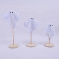 Set di tre fantasmi di Halloween in rete bianca con basi circolari in legno - Ornamenti Fantasma (3 pezzi)