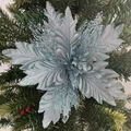 Flor de poinsettia de malla azul plateado brillante para decorar el árbol de Navidad - Azul Celeste