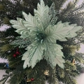 Close-up of mint green Christmas poinsettia flower with glitter mesh petals on tree - Mint Green