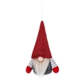Kerstkabouter hanger met rode vilten hoed en grijs nepbont voor kerstboomdecoratie - Gezichtsloze kabouter met handen / Rood