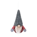Kerstkabouter pluche hanger met grijze puntmuts en rood vilten lijfje voor de kerstboom - Gezichtsloze kabouter met handen / Grijs