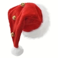 Rode pluche kerstmuts met witte rand van imitatiebont en drie gouden belletjes - Kerstmuts met Belletje / Rood