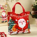 Red canvas Christmas gift bag with Santa Claus and reindeer patterns and red handle - 26x22x8cm / Red (Velvet)