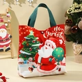 Red Christmas canvas gift bag with Santa Claus print and green nylon handles - 26x22x8cm / Green (Velvet)