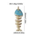 Close-up of 14k gold fish pendant with blue enamel and crystal details showing dimensions - Blue Head Gold Articulated Fishbone (YSN176-08)