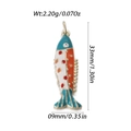 Detailed view of fish-shaped pendant with dimensions and blue enamel dots in gold - Blue White Orange Polka Dot Enamel Fish (YSN176-10)