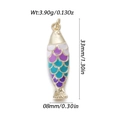 Close-up of 14k gold fish pendant with colorful enamel scales and dimension markings - White Purple Cyan Koi Fish (YSN176-14)