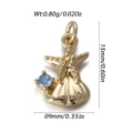 Golden starfish and seashell charm pendant with blue crystal and size measurements - Sea Star and Shell with Blue Gem Pendant (YSN173-12)