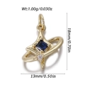 Vintage gold star ring pendant featuring blue square gemstone and white zircon - Saturn Planet Style (YSN174-07)